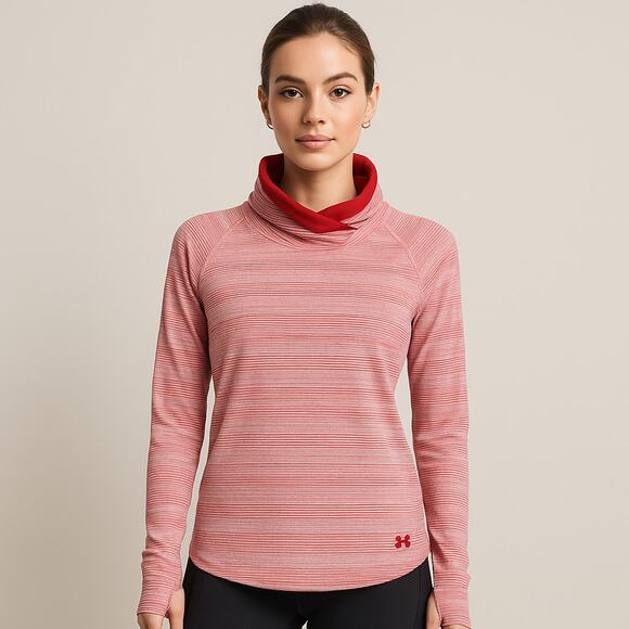 Under Armour Funnel Neck Womens Top Size XS Athleisure Stripe Pullover Cold Gear - Picture 13 of 13